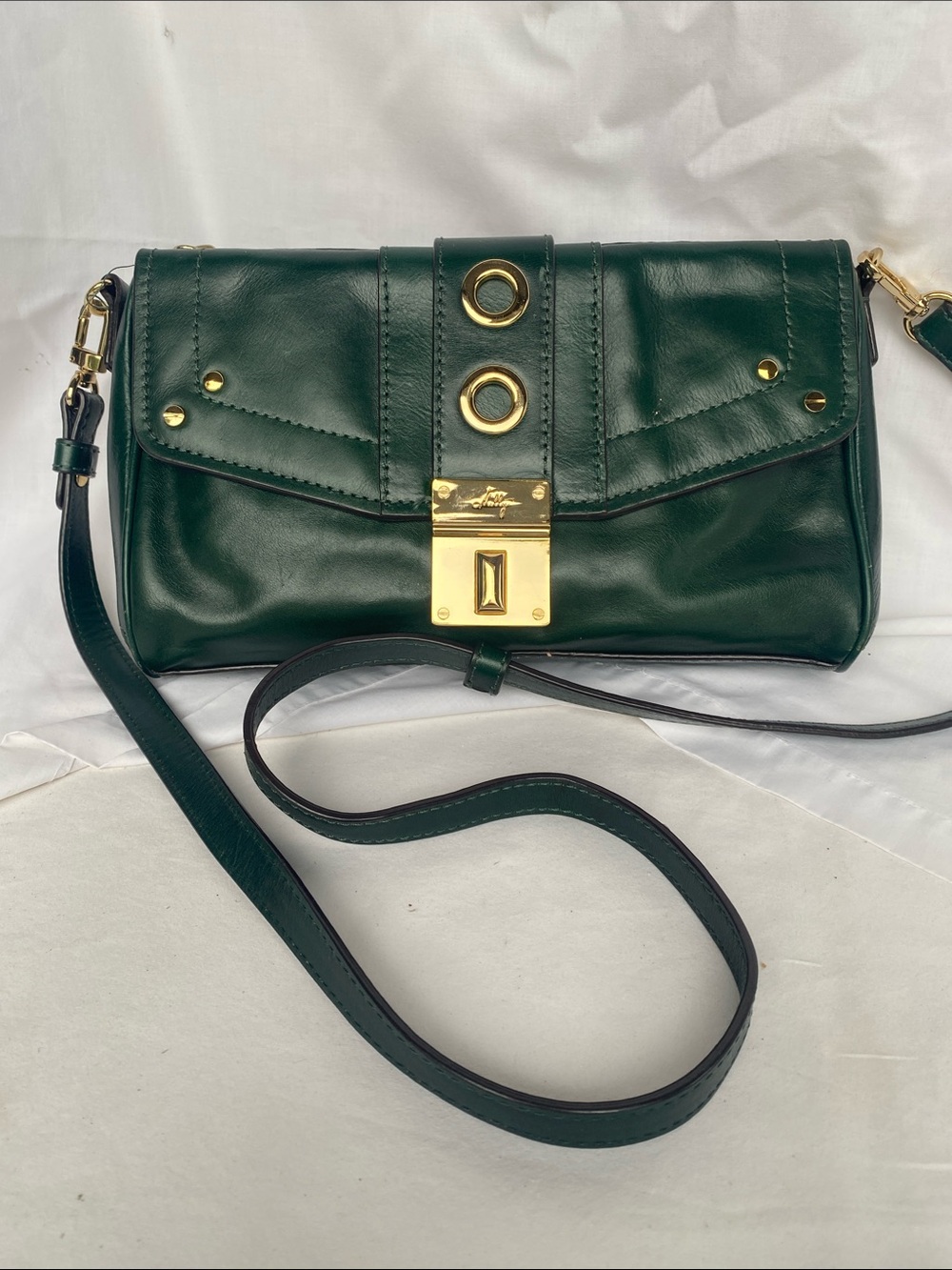Milly Dark Green Leather Crossbody Bag with Gold Hardware